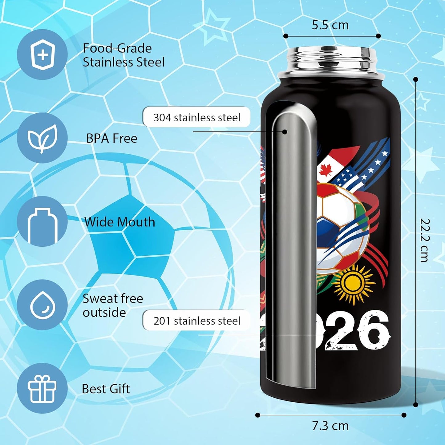 Pickleball Water Bottle 32oz | Insulated Stainless Steel Travel Tumbler with Lid Leak-Proof Keep Hot or Cold, BPA-Free |Dink Responsibly Gifts for Pickleball Lovers