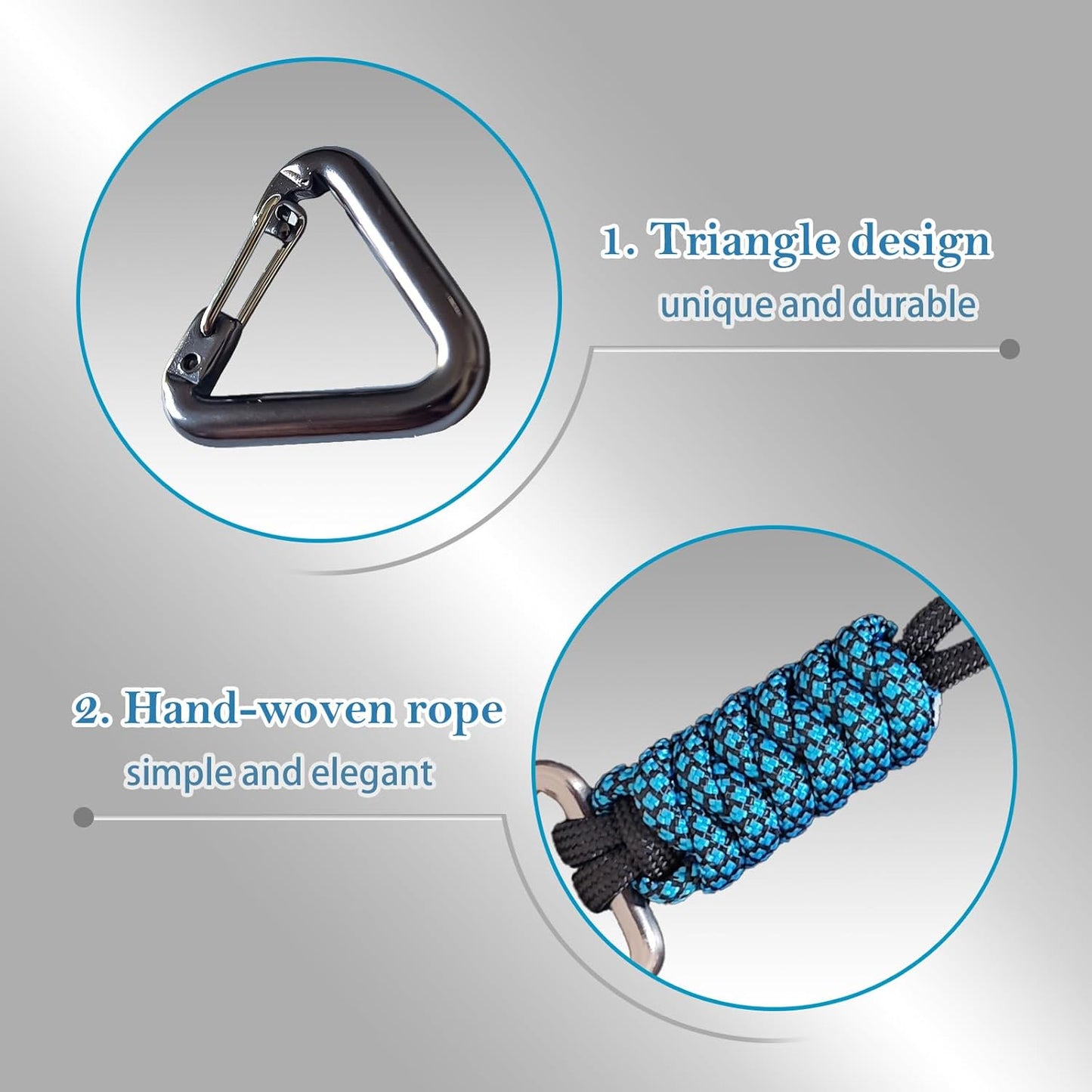 Paracord Keychain - Triangle/D-Shaped Carabiner Clip with Lanyard for Hanging Water Bottle, Key, Backpacks and More