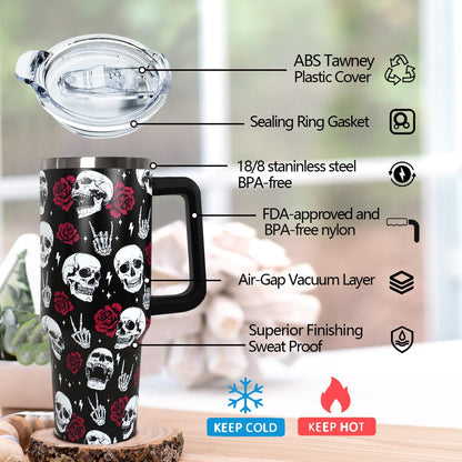 Ceovfoi 40 oz Pickleball Coffee Mug Vacuum Insulated Travel Tumbler with Handle, Lid & Straw - Perfect Pickleball Gifts for Players, Coaches, Lovers | Pickleball Accessories