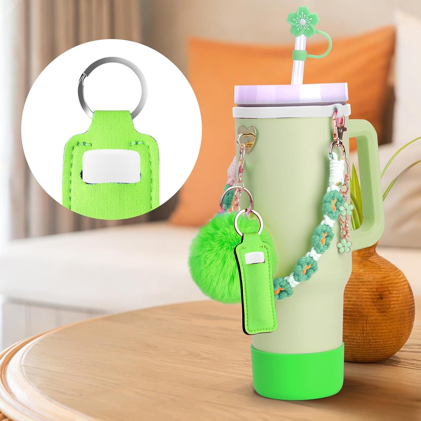 Mity rain Cup Accessories for Stanley Cup 30oz 40oz Tumbler with Handle, Including Water Bottle Handle Strap, Chapstick Holder, Boot, Keychain Charms, Straw Topper Cover Cap for Stanley (Purple)