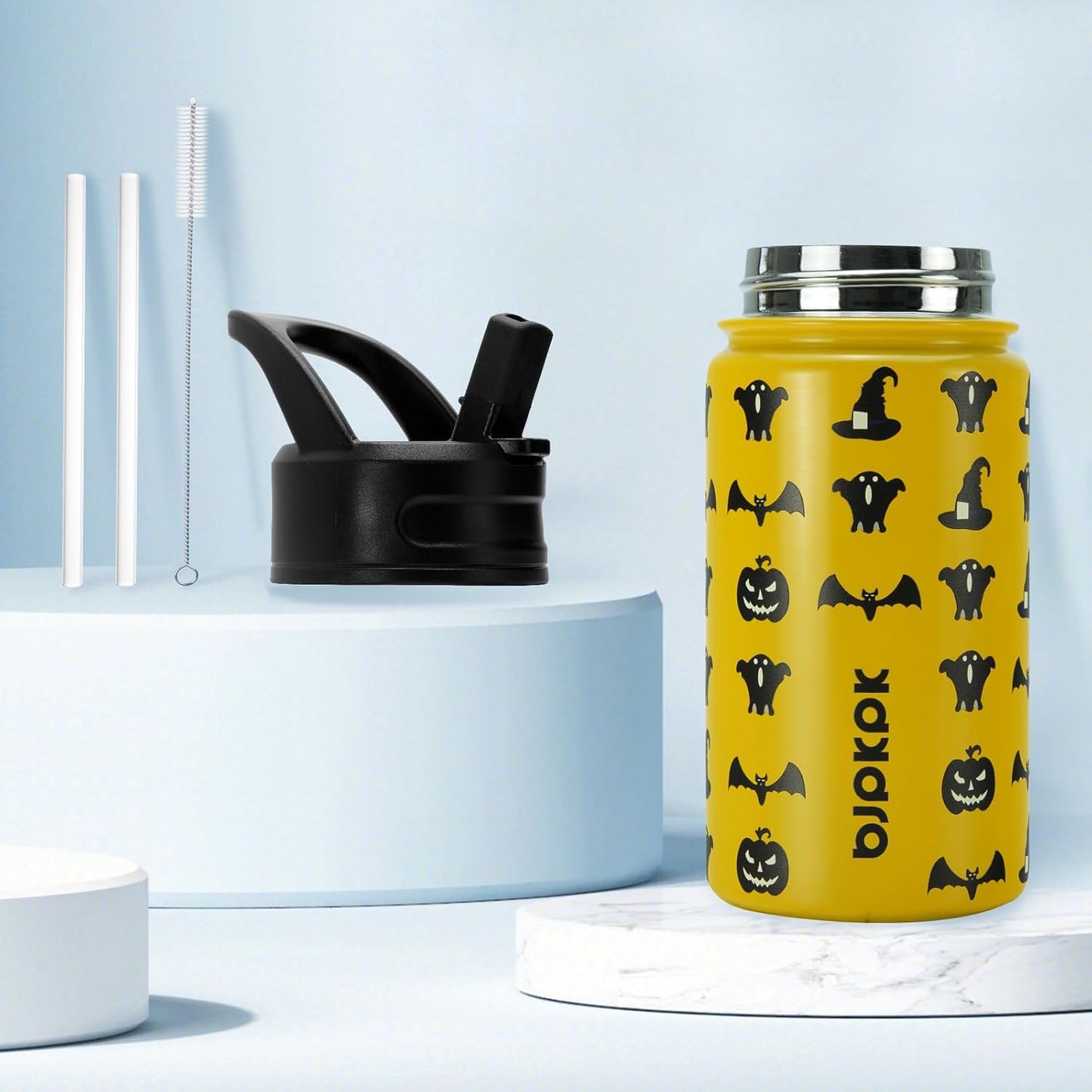 BJPKPK Insulated Water Bottles with Straw Lid, 40oz Stainless Steel Water Bottles with 3 Lids, BPA Free Leakproof Thermo, Tumblers, Cups for Sports, Gym- Midnight - Colors B