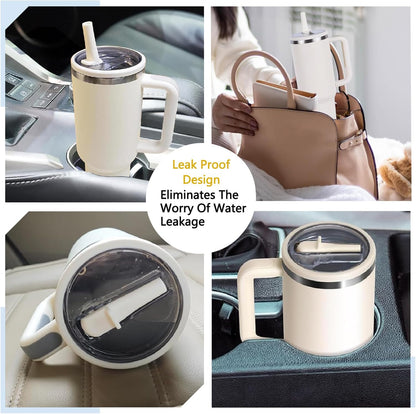 2 Pack Stanley Lid Replacement 40 oz, with Leak Proof and Flip Straw Lid, Stanley Cup Accessories, for Stanley Quencher H2.0 40 oz Tumbler (Only), BPA Free (Milk White)