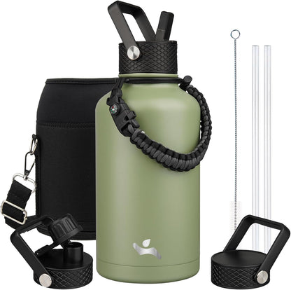 Konokyo 22oz Stainless Steel Bottles with 3 Lids Sport Insulated Water Bottle,Mint