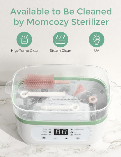 Momcozy Bottle Brush Kit with Push-Press Foam Design - Newborn Essentials Gift, Portable Cleaning Tool for Home & Travel, Baby Bottle Cleaner Brush for Breast Pumps & Nipples, Green