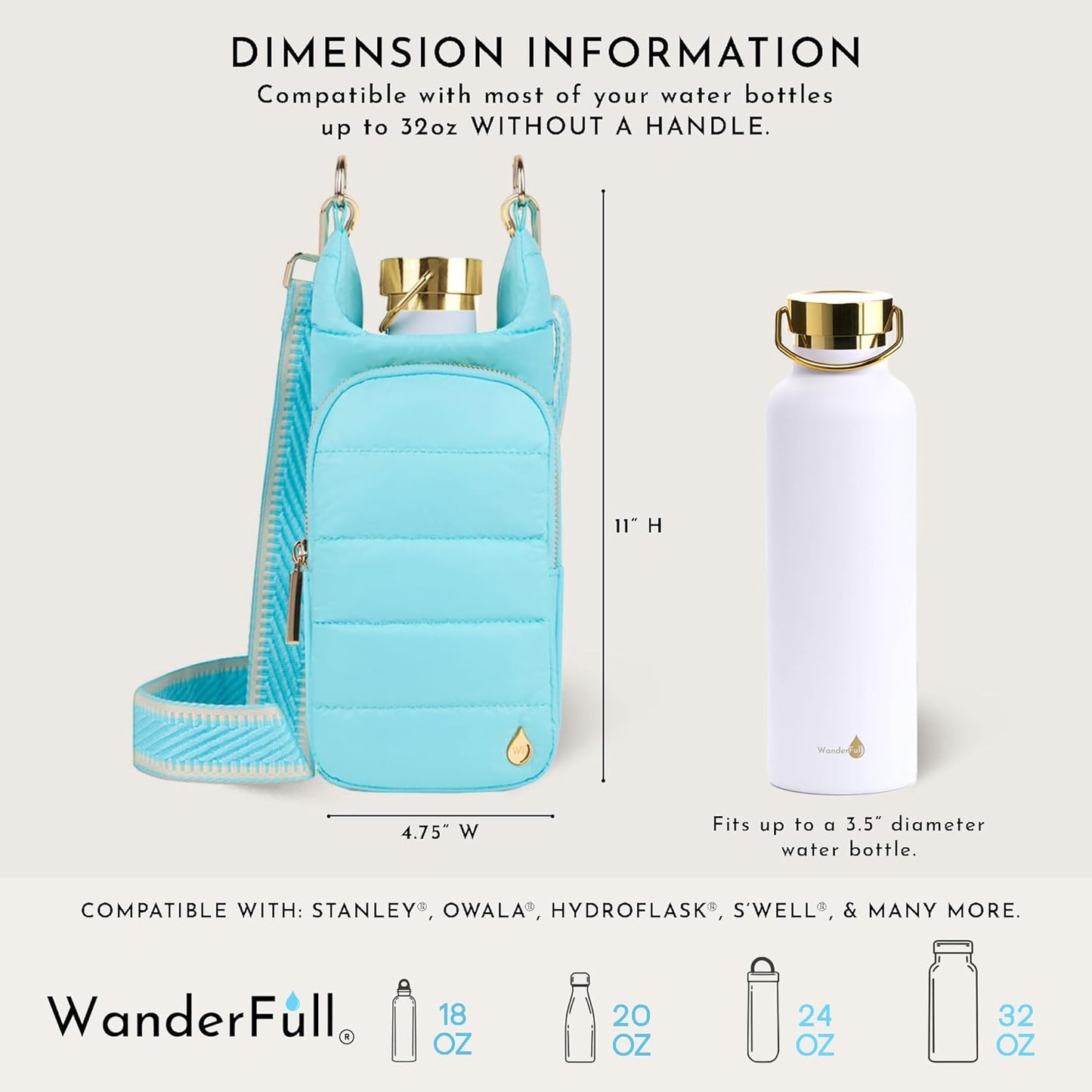 WanderFull Original HydroBag Fits Up to 32 oz Water Bottle Holder with Strap – Hands-Free Crossbody Water Bottle Carrier Bag with Phone Pocket - Colors A