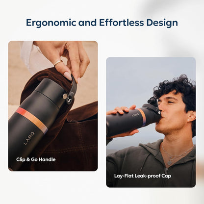 LARQ Swig Top — Insulated Stainless Steel Water Bottle with Straw, Detachable Silicone Handle, Vacuum 24h Cold, BPA-Free Metal Bottle for Gym, Travel, Office, Wide Mouth for Ice — 23 oz, Mojave Dune