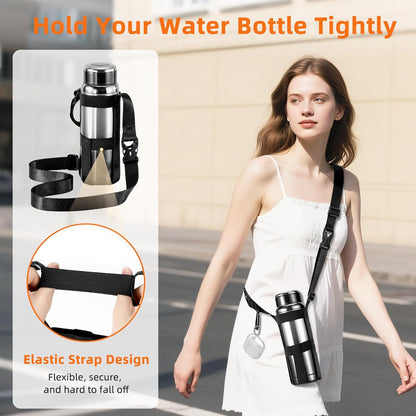 Nuovoware Water Bottle Holder With Strap, 2 Pack Elastic Water Bottle Sling Bag for 20-40 Oz, Lightweight Crossbody Bag With Shoulder Strap for Walking Hiking Camping Traveling, Black+Black