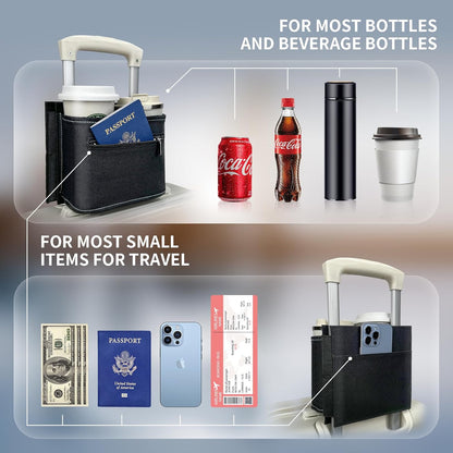 Travel Luggage Cup Holder, Liveagain Drink Caddy, Luggage Cup Holder Attachment, Free Hand Suitcase Drink Carrier for Drinks Beverages, Coffee, Bottles, Snack (Gray)