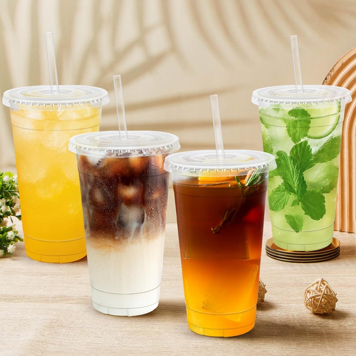 Lamosi 100 Pack 20 oz Clear Plastic Cups with Lids and Straws, Disposable Iced Coffee Cups with Lids for To-Go Cold Drinks, Smoothies and Slushie