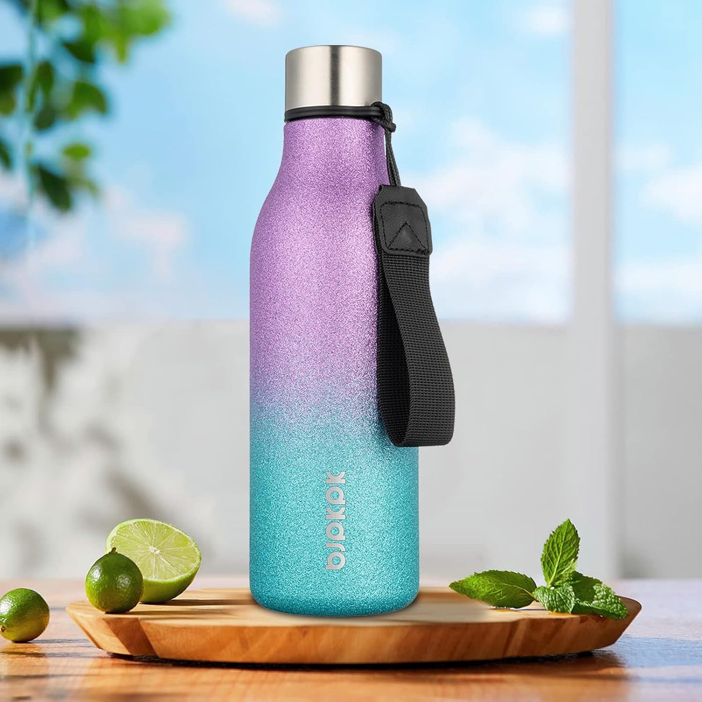 BJPKPK Insulated Water Bottles, 18 oz Stainless Steel Metal Water Bottle with Strap, BPA Free Leak Proof Jugs, Mugs, Flasks, Reusable Thermal Flasks for Sports & Travel, Black - Colors A