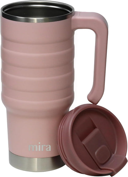 MIRA 24 oz Insulated Travel Mug - Stainless Steel Coffee Cup with Spill-Proof Flip Lid & Handle - Hot/Cold Car Tumbler - Marine