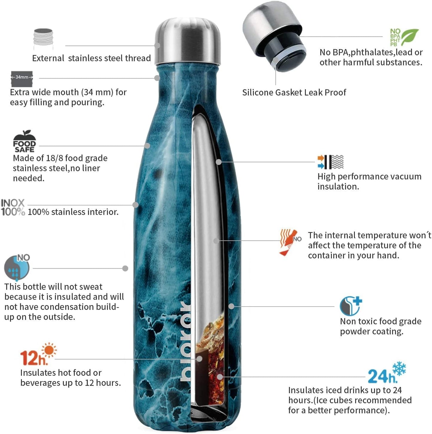 BJPKPK Insulated Water Bottle 12oz Small Stainless Steel Water Bottles Reusable Metal Thermal Keep Cold and Hot,Dreamy Purple - Colors B