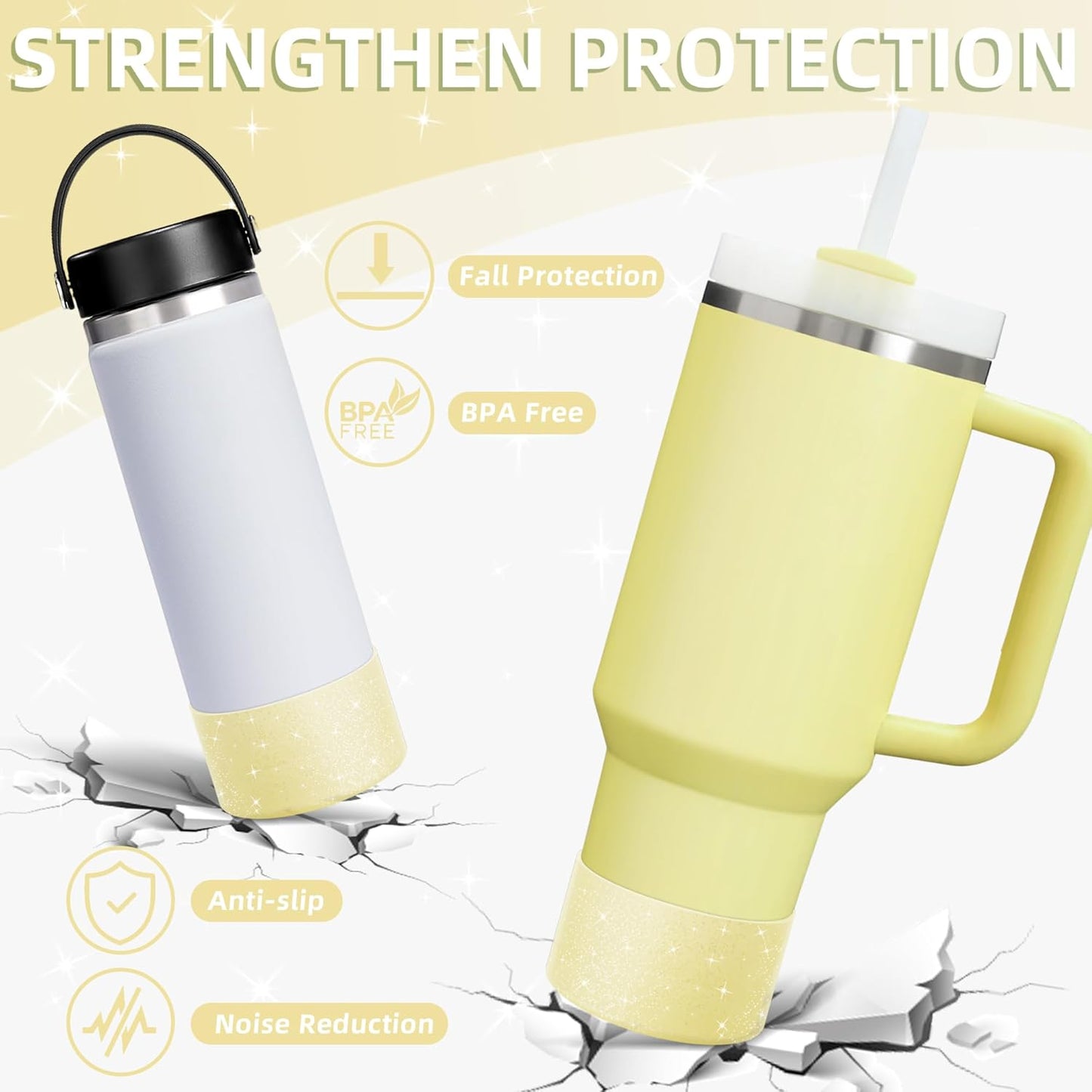 Vmini Protective Glitter Silicone Boot, Compatible with Stanley Tumbler 20-40oz & Hydro Flask Water Bottle 12-24oz and More Bottles/Tumblers with 2.8-2.95in Bottom, Bling Anti-Slip Sleeve Cover
