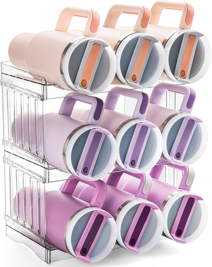 Gracenal Large Tumbler Organizer for Stanley Cup 40 oz, Patented Kitchen Pantry Organizers and Storage for Stanley Cup Accessories, Stackable Water Bottle Organizer Holder Gifts 4Pack Large-12-bottle