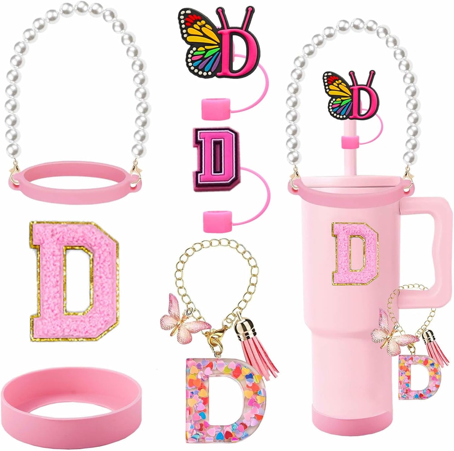 7pcs Cup Accessories for Stanley 30/40oz Tumbler, Handle Strap, Straw Cover, Silicone Boot, Letter Charm Stickers