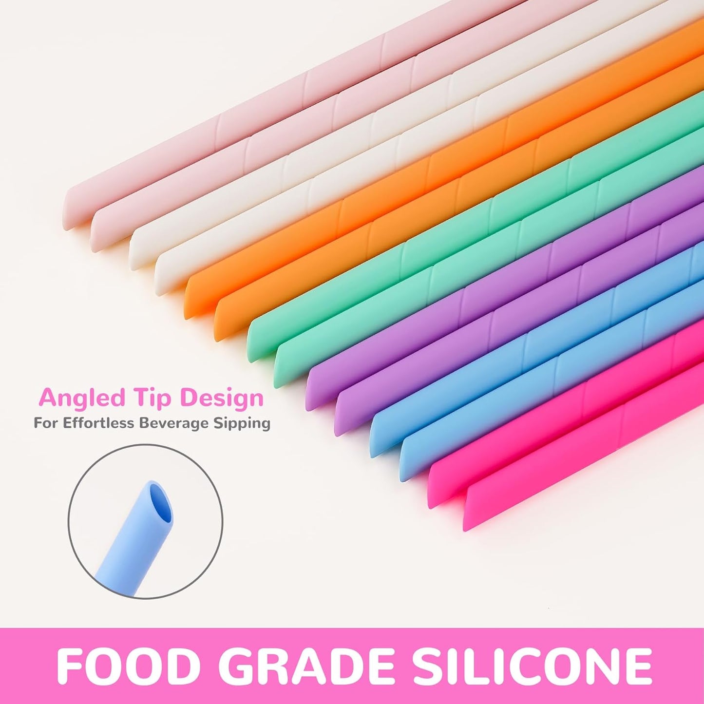 NiHome 14PCS Silicone Straws Fit for Stanley 40oz 30oz Tumbler, 14” Extra Long Reusable Drinking Straw, Flexible Can Cut Length for 1/Half Gallon 75 64 OZ Large Water Bottle - 2 Brushes (Rainbow)