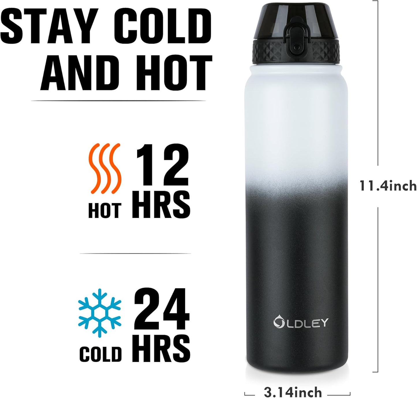 Oldley Insulated Water Bottle 20oz for Adults Kids Stainless Steel Water Bottles with Straw/Chug/Carabiner 3 Lids Fruit Strainer Double Wall Vacuum Wide Mouth BPA Free Leak-Proof for School Travel