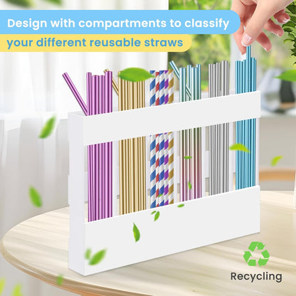 Acrylic Straw Holder for Cabinet, Reusable Straw Organizer with Double Sided Adhesive Tape Tumbler Straws Storage Container for Cupboard Drinking Straws Dispenser for Kitchen Counter (Transparent)