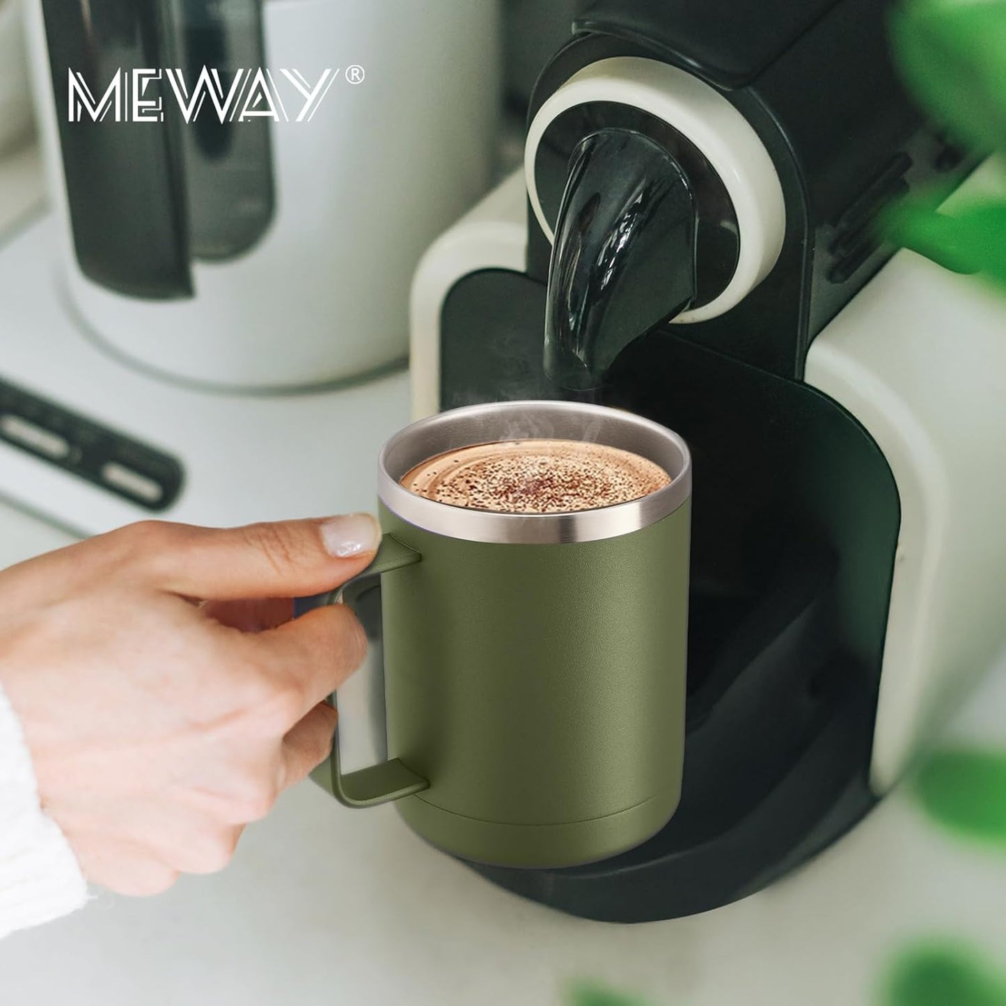 MEWAY 12oz Coffee Mug With Handle and Sliding Lid,Stainless Steel Travel Tumbler Cup with Handle,Double Wall Vacuum Insulated Camping Cup for Hot & Cold Drinks Tea (Black,Set of 1
