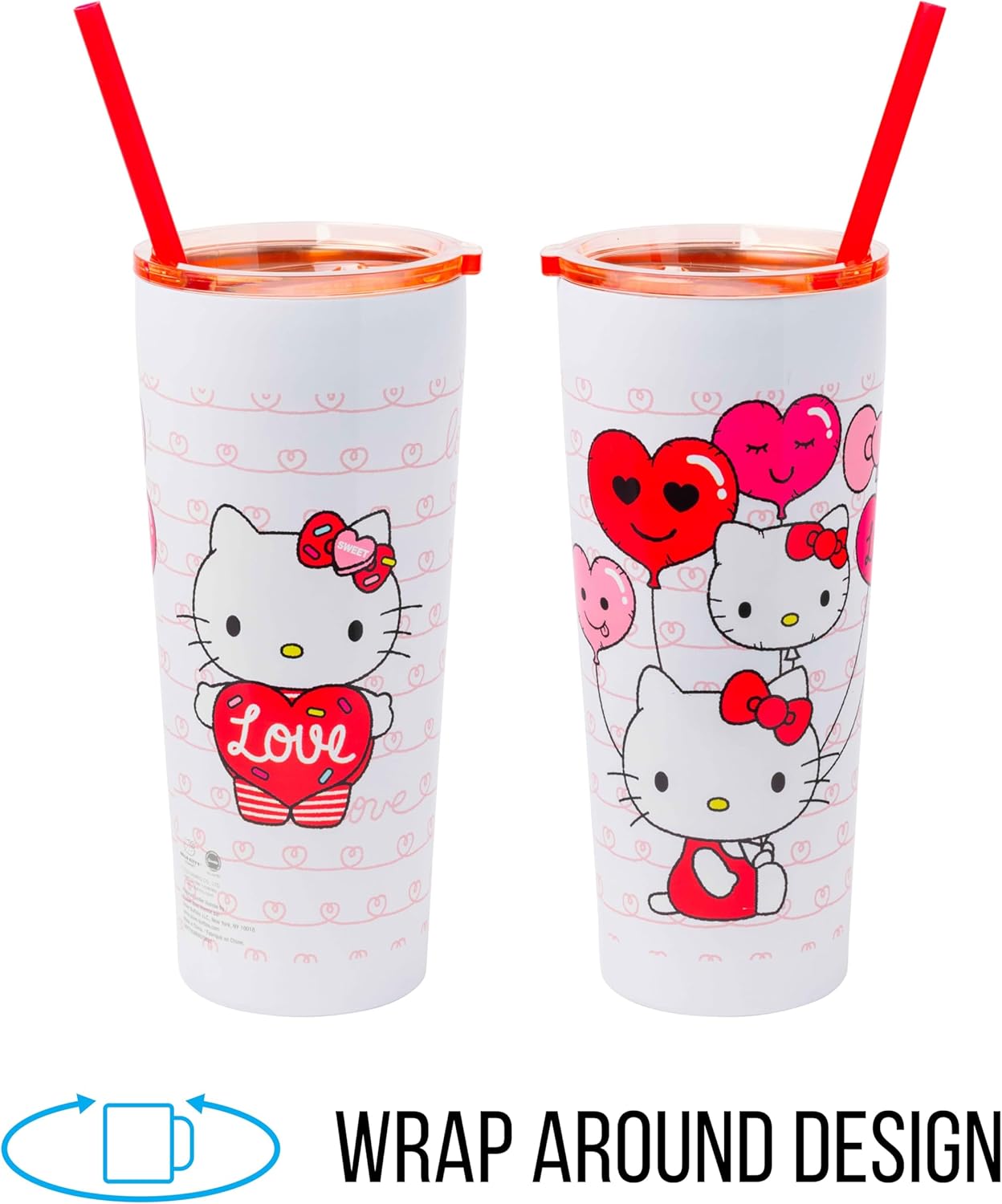 Silver Buffalo Sanrio Hello Kitty Milk Carton Pattern Plastic Boba Tumbler w Lid and Wide Straw, 24 Ounces