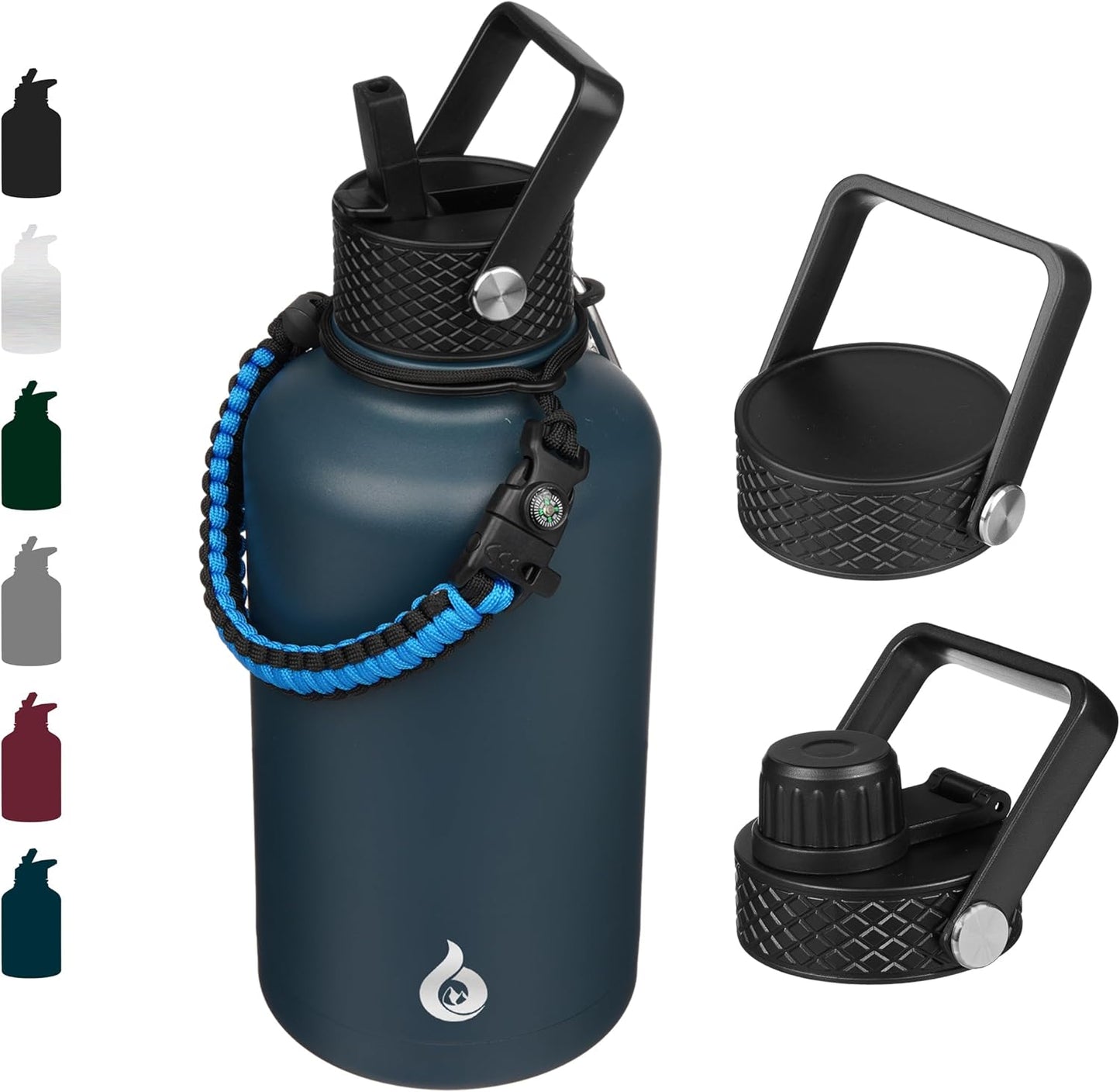 BJPKPK Insulated Water Bottles with Straw Lid, 40oz Stainless Steel Water Bottles with 3 Lids, BPA Free Leakproof Thermo, Tumblers, Cups for Sports, Gym- Midnight - Colors A