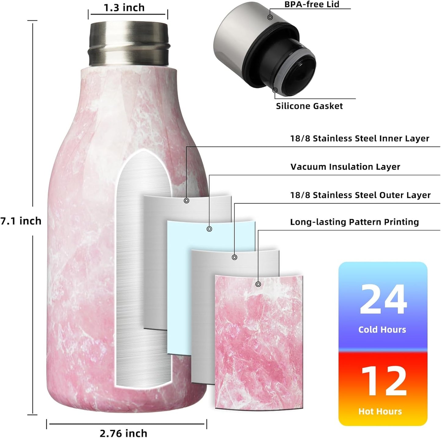 BJPKPK Insulated Water Bottles, 18 oz Stainless Steel Metal Water Bottle with Strap, BPA Free Leak Proof Jugs, Mugs, Flasks, Reusable Thermal Flasks for Sports & Travel, Black - Colors A