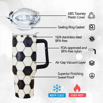 Ceovfoi 40 oz Pickleball Coffee Mug Vacuum Insulated Travel Tumbler with Handle, Lid & Straw - Perfect Pickleball Gifts for Players, Coaches, Lovers | Pickleball Accessories