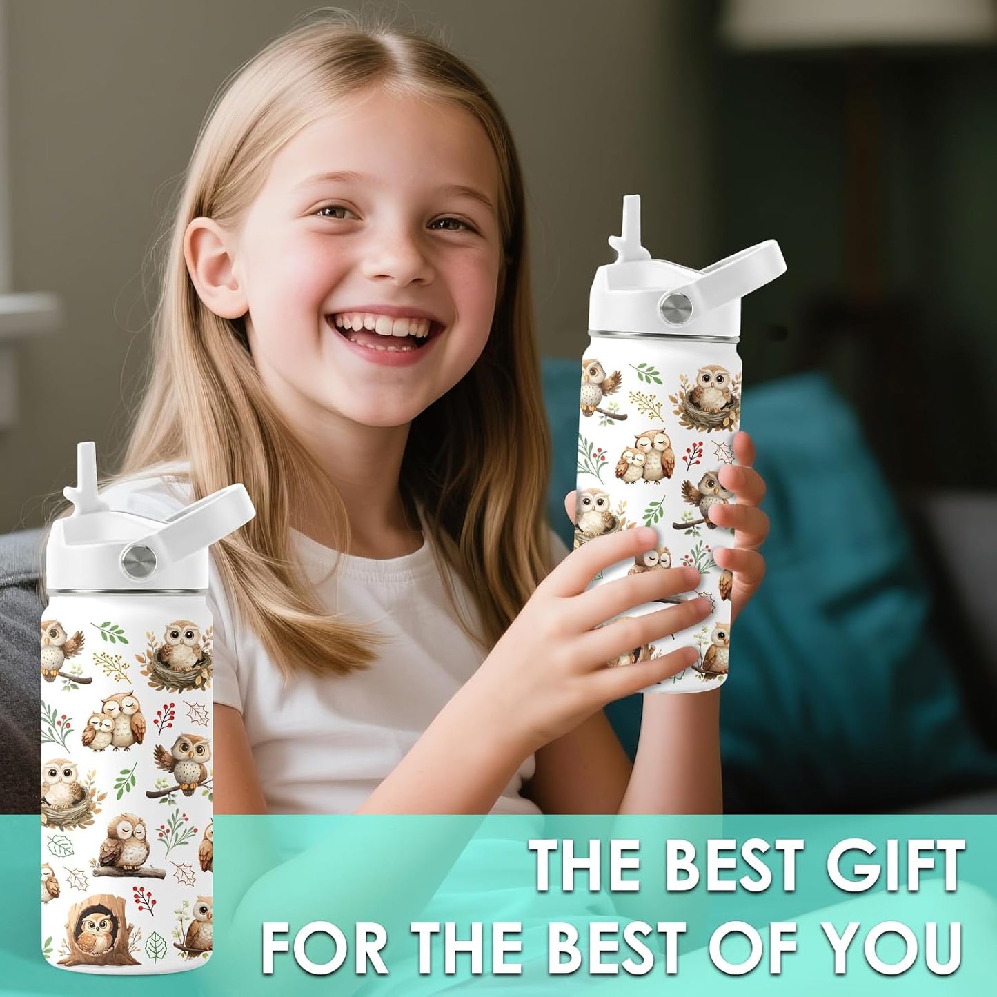 Strawberry Gifts for Kids - 16oz Pink Kids Water Bottle with Straw Lid, Stainless Steel Insulated Water Bottle, Leakproof, BPA-Free, for Girls, School, Strawberry Lover Children Birthday Gift Cup(1pc)