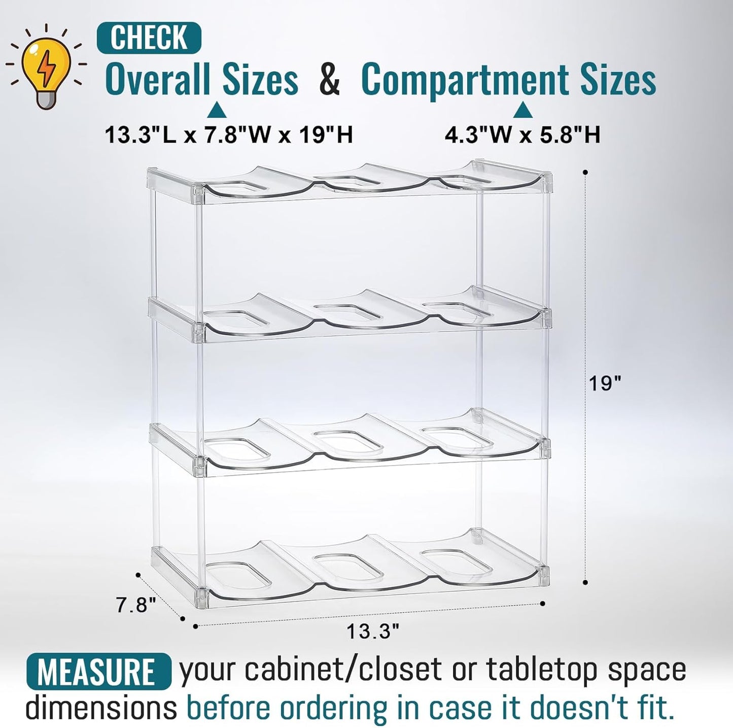Design for Stanley 40 OZ & Large Bottles & Tumblers with Handle - Acrylic Water Bottle Organizer - Stackable Clear Wine Rack Cup Holder for Home Kitchen Pantry Shelf Countertop Cabinet, 4 Tier Hold 16