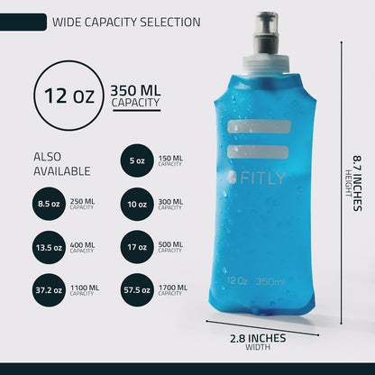 FITLY Soft Flask - Shrink As You Drink Soft Water Bottle for Hydration Pack - Folding Water Bottle Ideal for Running, Hiking, Cycling, Climbing & Rigorous Activity