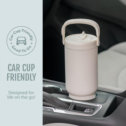 Ello Oasis Go+ 26oz Tumbler with Top Handle and Retracting Straw | Reusable Insulated Stainless Steel Cup, 100% Leakproof Water Bottle, 24 Hours Cold, Cup Holder Friendly For Travel | Wild Rasberry