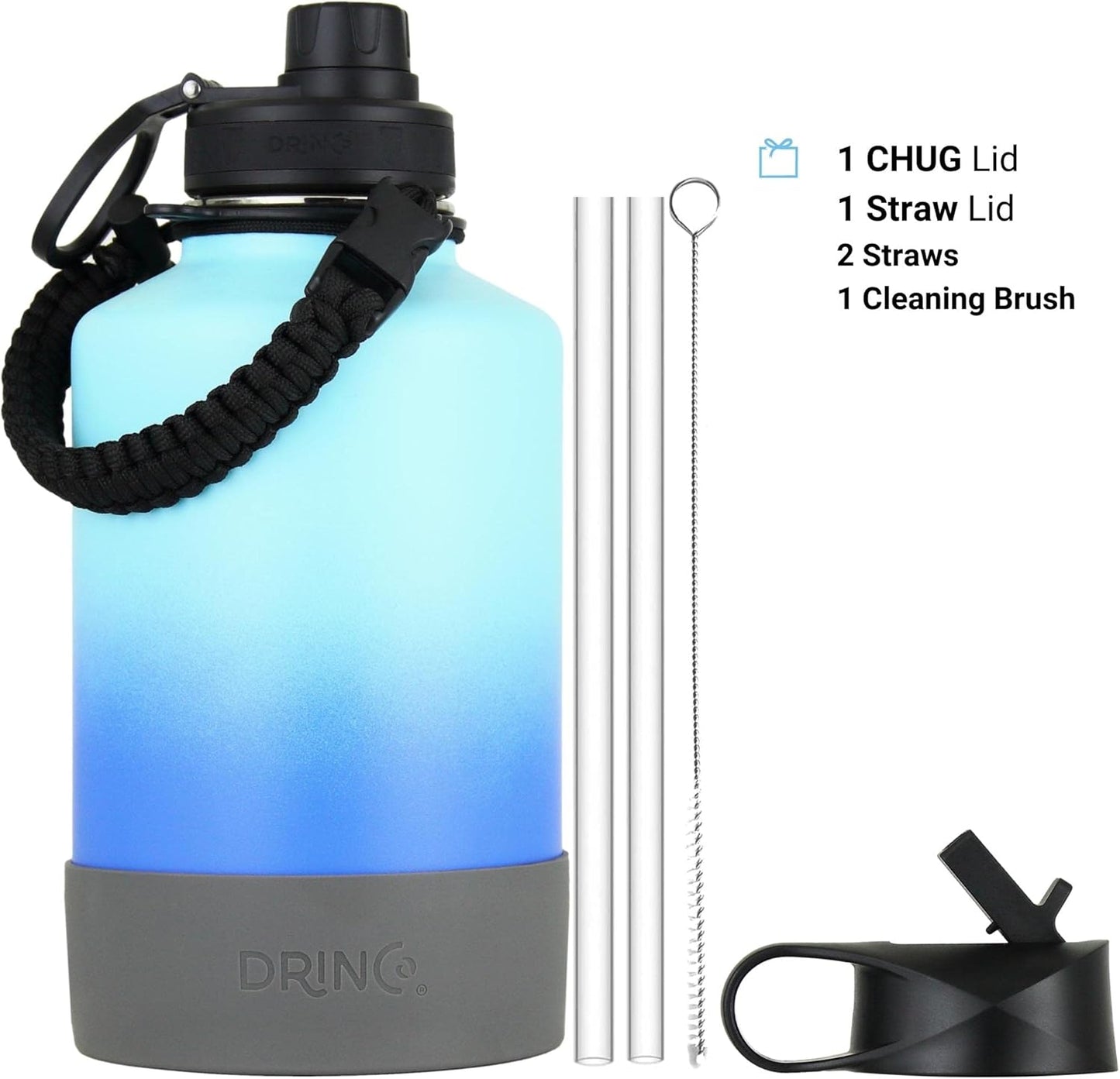 Drinco Stainless Steel Water Bottle Spout Lid Vacuum Insulated Double Wall Water Bottle Wide Mouth (40oz 32oz 22oz 18oz 14oz) Leak Proof Keep Cold Sport Camping Hiking (22 oz, 22oz Black)
