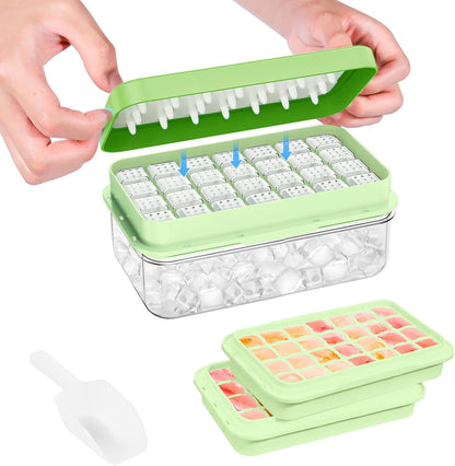 Ice Cube Tray with Lid and Bin, PHINOX 56 pcs Ice Trays for Freezer, Ice Cube Trays for Freezer with 2 trays, Container, Lid & Ice Scoop, BPA Free