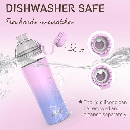 Allcho Insulated Water Bottle for Women, 18oz Stainless Steel Leak Proof Tumbler with 2 Lids, BPA-Free Tritan Chug & Straw Lid, Double Wall Vacuum Flask