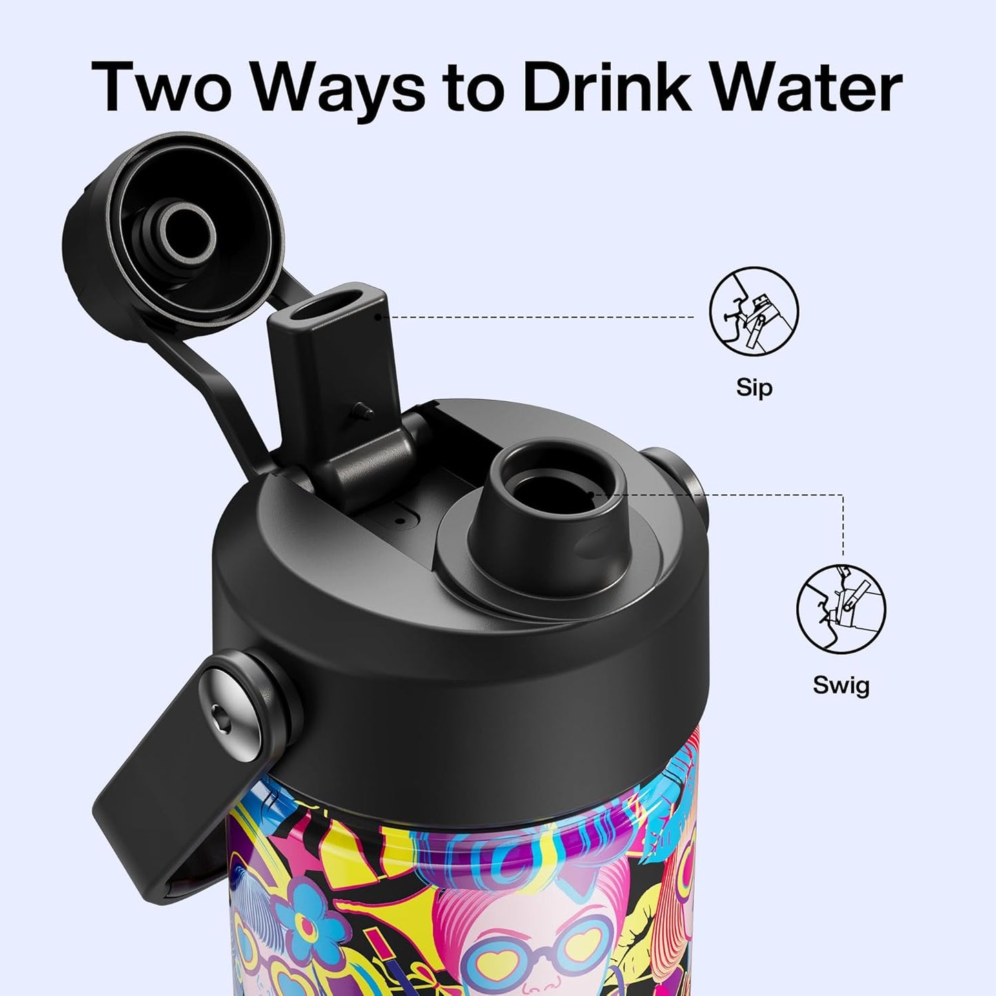 ENCOOL Insulated Water Bottle with Straw Stainless Steel Water Bottle, Leak-Proof, BPA-Free, Double Wall Vacuum Keeps Cold for 24 Hours for Sports, Travel, School (26 oz, Cotton Candy) - Colors C
