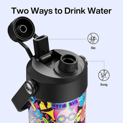 ENCOOL Insulated Water Bottle with Straw Stainless Steel Water Bottle, Leak-Proof, BPA-Free, Double Wall Vacuum Keeps Cold for 24 Hours for Sports, Travel, School (26 oz, Cotton Candy) - Colors C