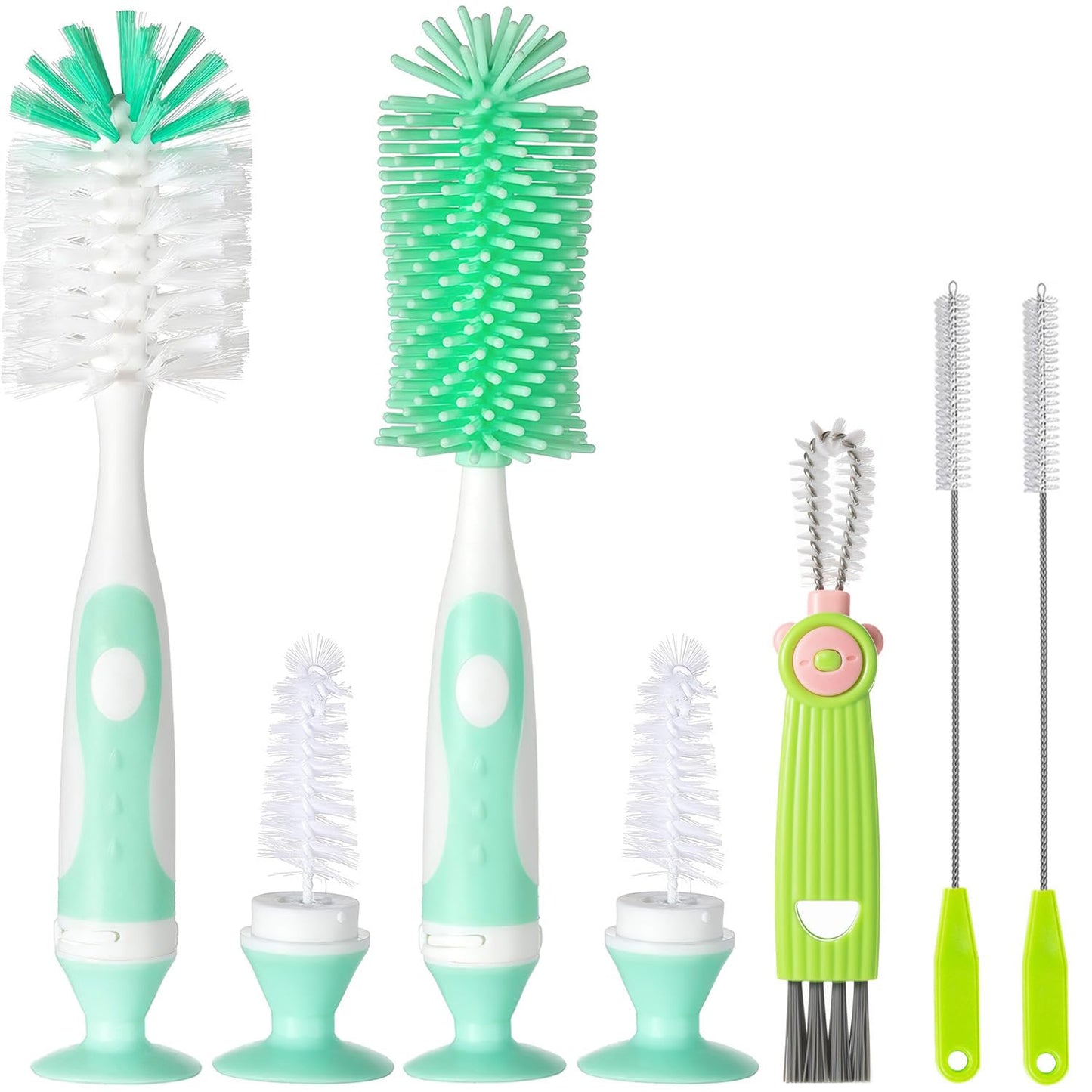 Ariseno 5-in-1 Baby Bottle Cleaner Set, Including Nylon & Silicone Bottle Brush, Cap, Straw & Nipple Brushes, BPA-Free (Grey)