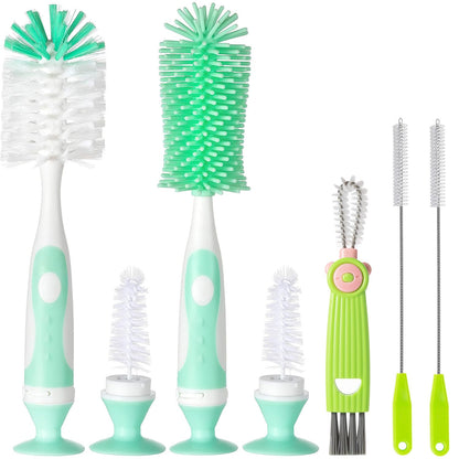 Ariseno 5-in-1 Baby Bottle Cleaner Set, Including Nylon & Silicone Bottle Brush, Cap, Straw & Nipple Brushes, BPA-Free (Grey)
