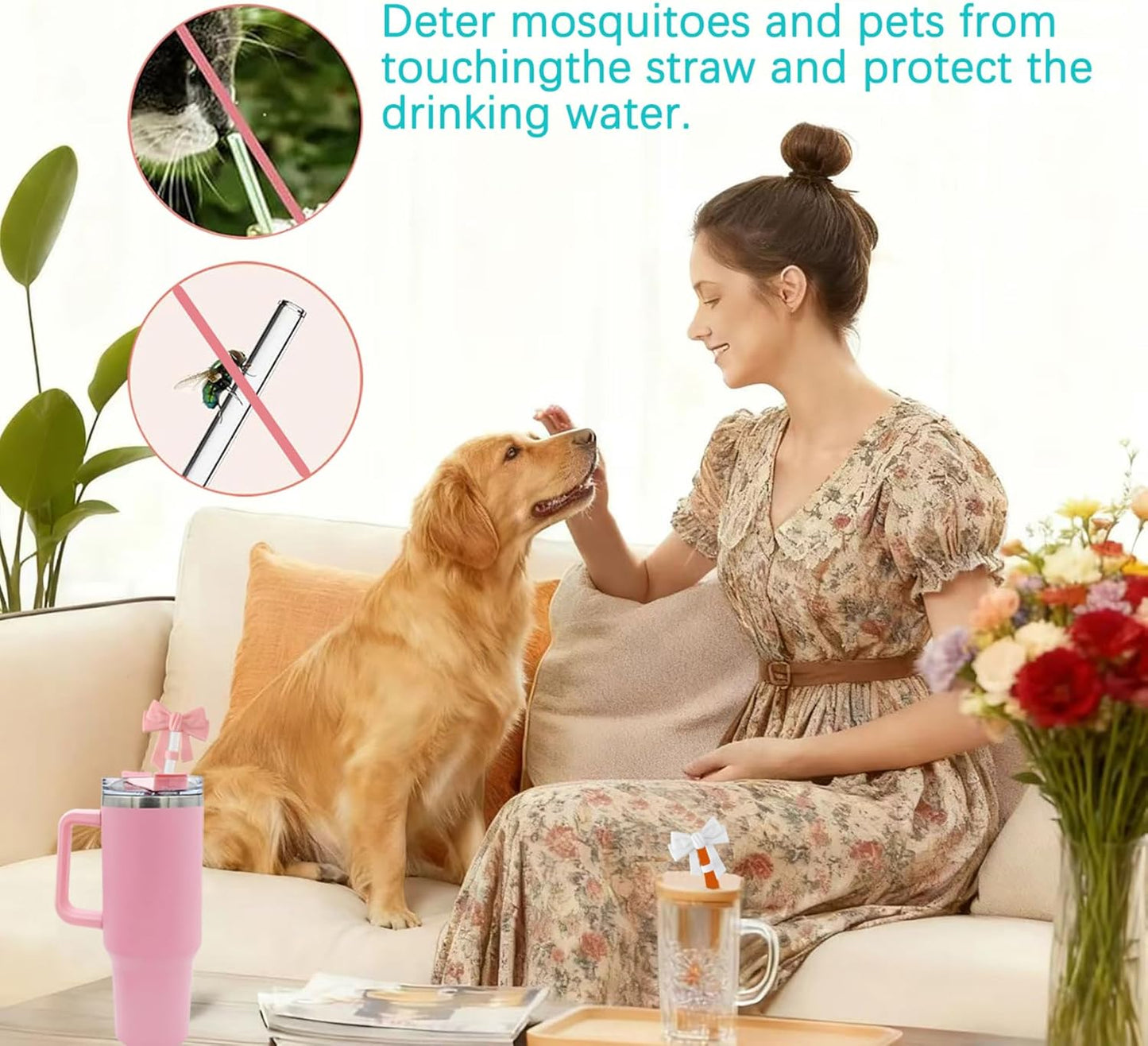 BTYHAOS Silicone Straw Caps for 10mm Tumblers | Reusable Dust-Proof Straw Toppers Compatible with Stanley 30oz & 40oz Tumblers (Purple Flower 3pc)