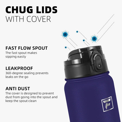 Fanhaw 20 oz Insulated Stainless Steel Water Bottle with Anti-Dust Chug Lid, Leakproof Vacuum Metal Everyday Use Bottle for Kids, Teens & Adults, Back to School Essentials (Green Blue)