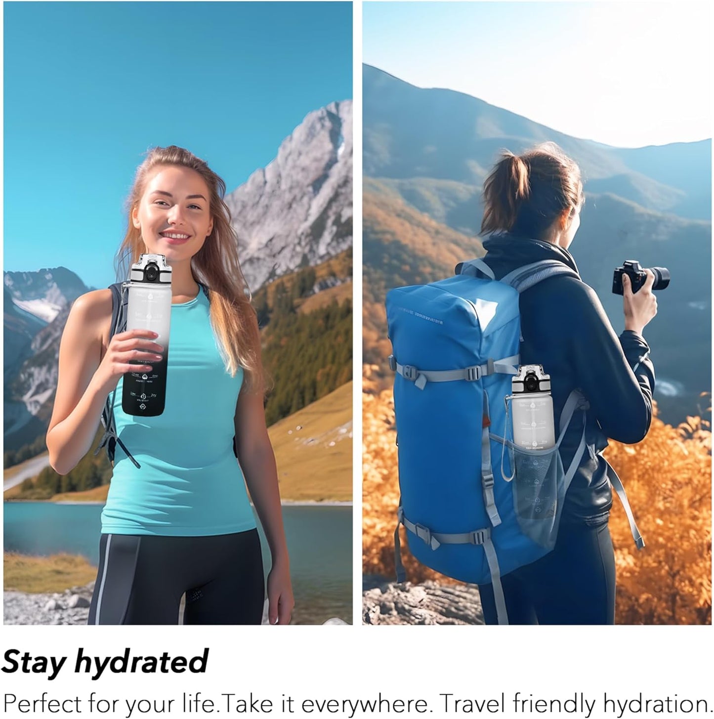 32oz Water Bottle with Time Marker, Motivational Drinking Bottle with Strap, BPA-Free Leak-Proof, Encouraging Water Bottle Time to Drink Water for Gym School Office Travel