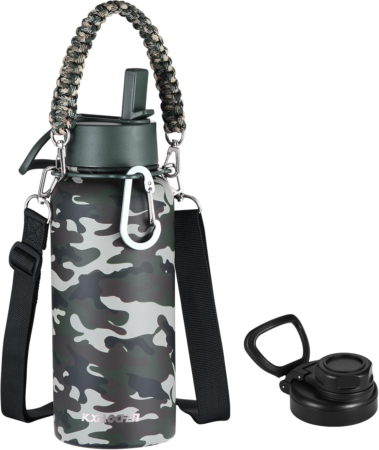 KXIAOCHEN Insulated Water Bottle With Strap, Cold For 48 Hrs Leak Proof, Triple Wall Stainless Steel Sports Water Bottle With Straw And Spout Lid For Gym Hiking Travel