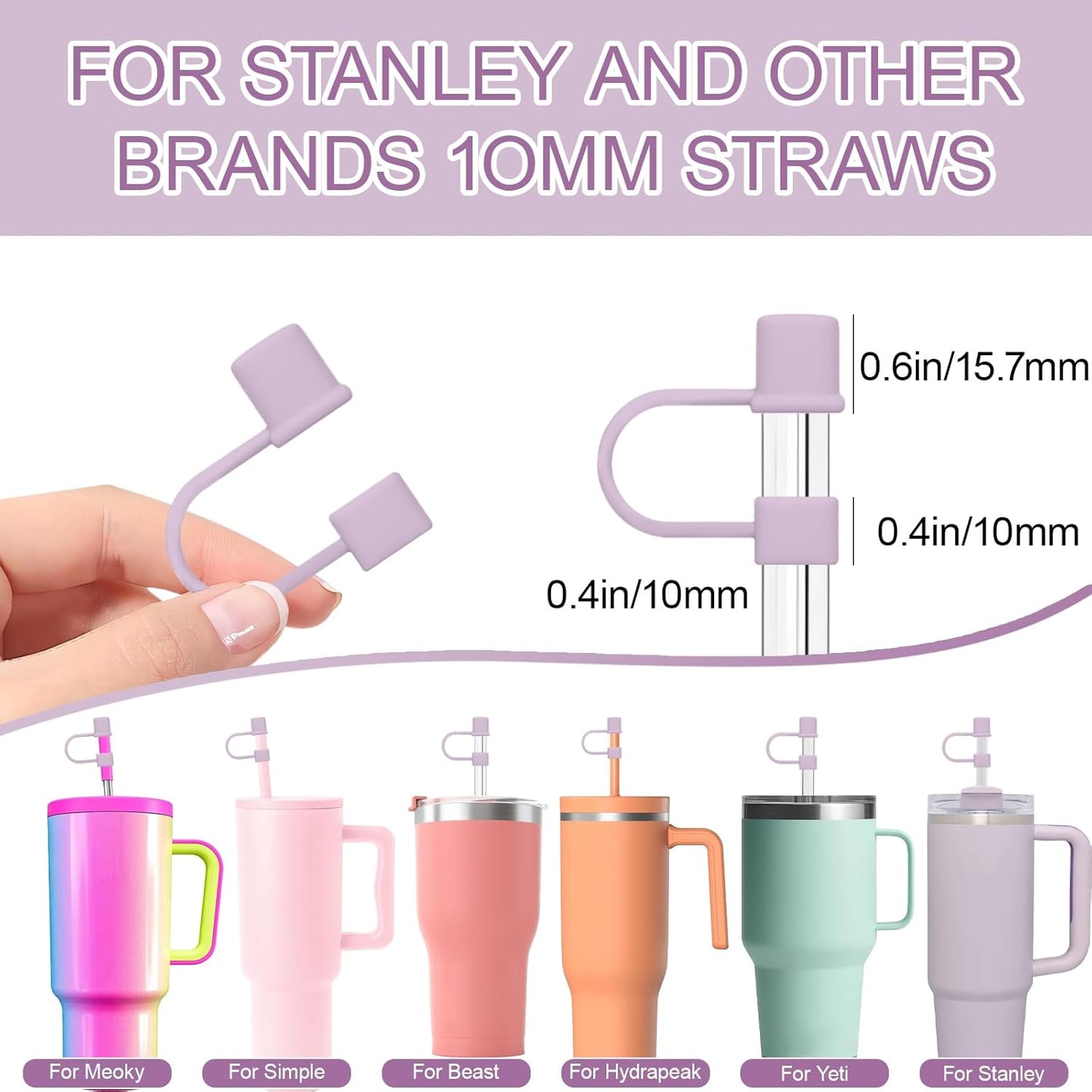 7Pcs Straw Cover Cap for Stanley Cup,Simple 10mm(0.4inch) Silicone Straw Toppers for Stanley 40&30oz Tumbler Accessories-Multicolor