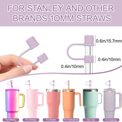 7Pcs Straw Cover Cap for Stanley Cup,Simple 10mm(0.4inch) Silicone Straw Toppers for Stanley 40&30oz Tumbler Accessories-Multicolor