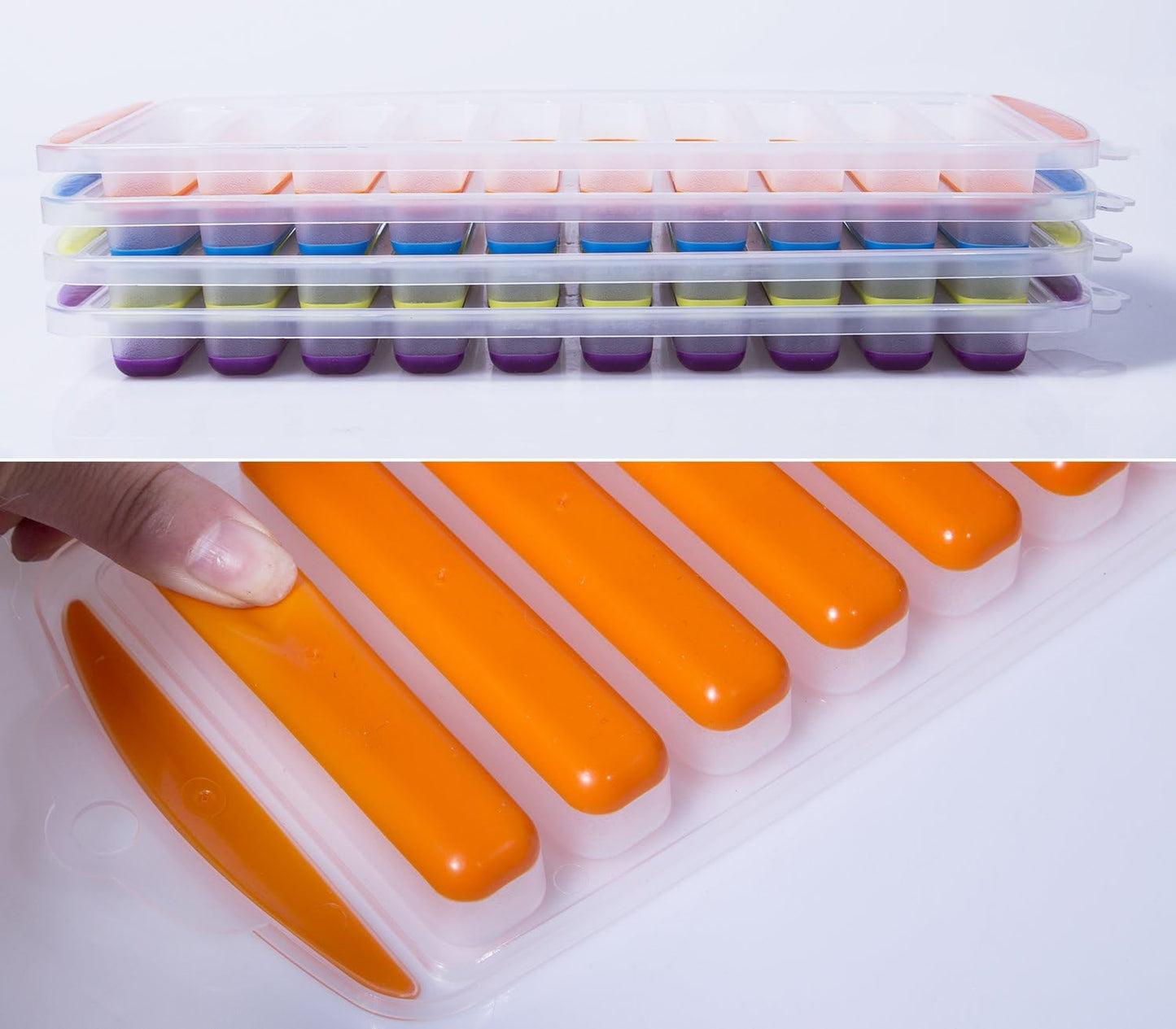 Ozera 4 Pack Ice Cube Trays, Narrow Water Bottle Ice Cube Tray Stick, Silicone Ice Trays for Freezer with Easy Push and Pop Out Material, Ideal for Sports and Water Bottles