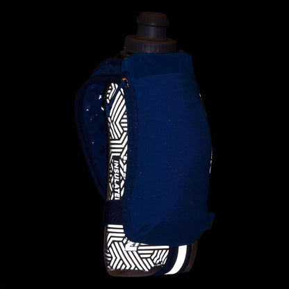 Nathan SpeedDraw 2 Insulated Handheld Running Water Bottle Flask 18oz – Double-Wall Insulation, Ergonomic Grip, Blast Valve Cap, Phone & Key Storage Pockets, Reflective Design