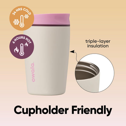 Owala SmoothSip Slider Insulated Stainless Steel Coffee Tumbler, Reusable Iced Coffee Cup, Hot Coffee Travel Mug, BPA Free 20 oz, Grey/Blue (High Dive)