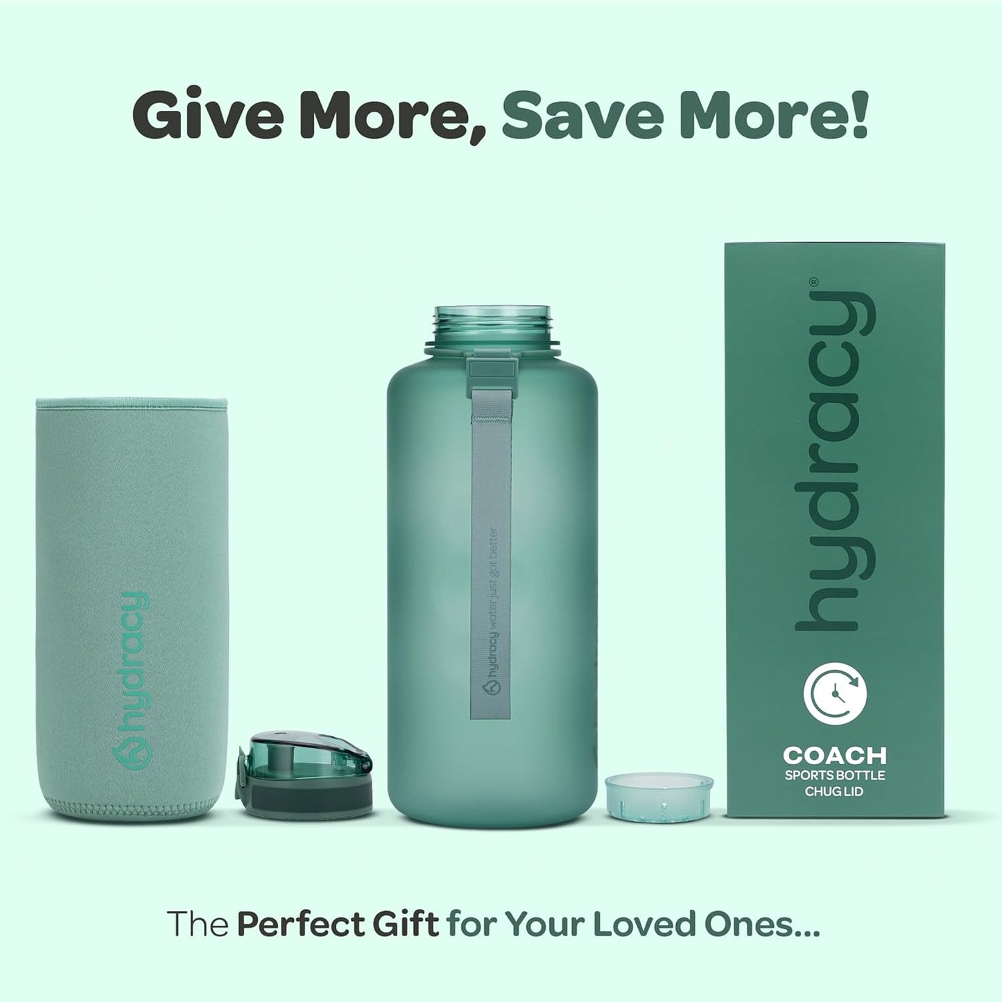 Hydracy Water Bottle with Time Marker -Large BPA Free Water Bottle & No Sweat Sleeve -Leak Proof Gym Bottle with Times to Drink - Ideal for Fitness Sports & Outdoors