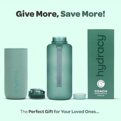 Hydracy Water Bottle with Time Marker -Large BPA Free Water Bottle & No Sweat Sleeve -Leak Proof Gym Bottle with Times to Drink - Ideal for Fitness Sports & Outdoors