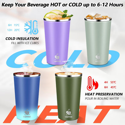 Insulated Travel Coffee Mug Reusable Coffee Tumbler Cup with Flip Lid Leak Proof Spill Proof for Office School Party Camping Hot and Cold Drink,Stainless Steel 17oz (Black)